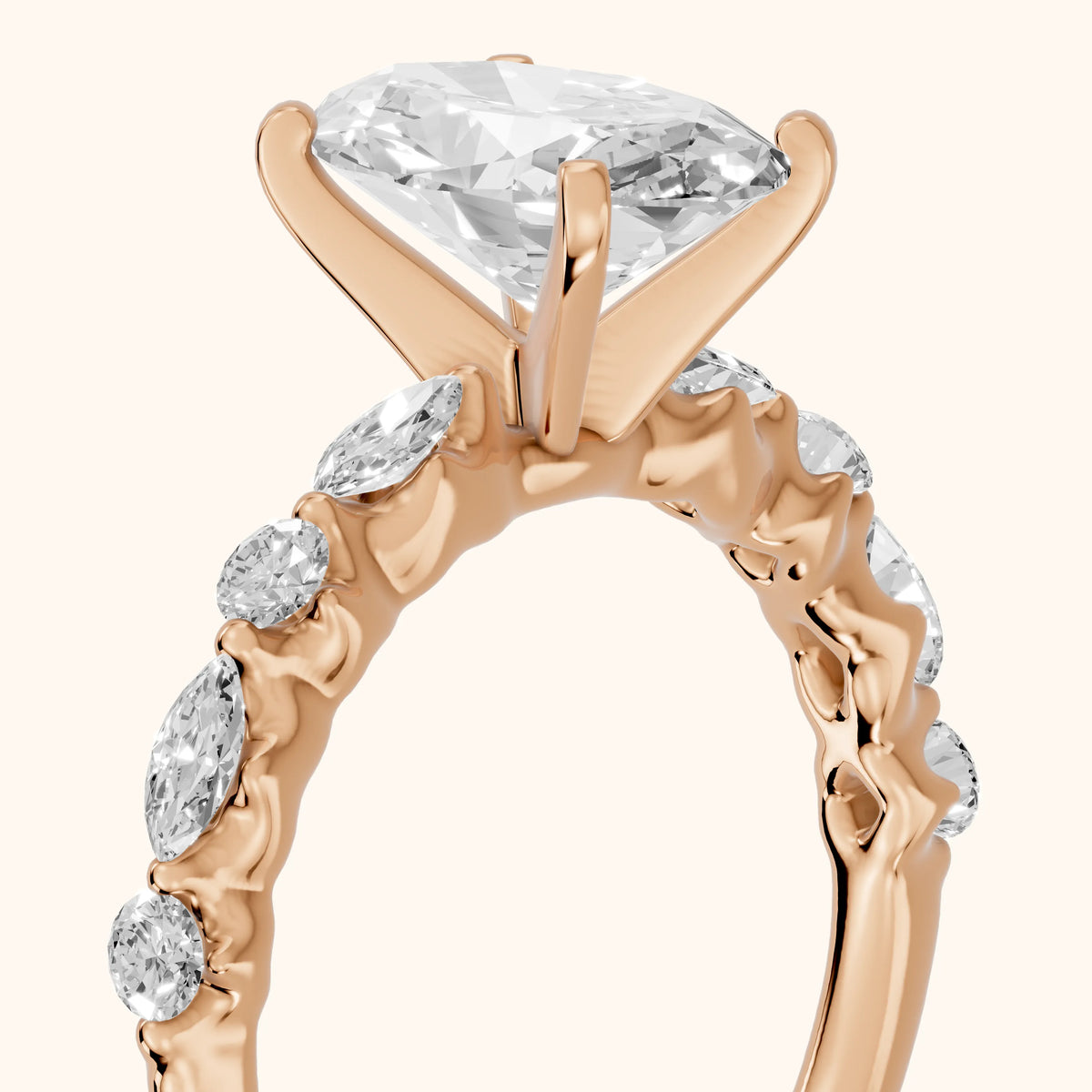 Lidia Leaf Garland Oval Diamond Engagement Ring in Rose Gold - slant-view.webp