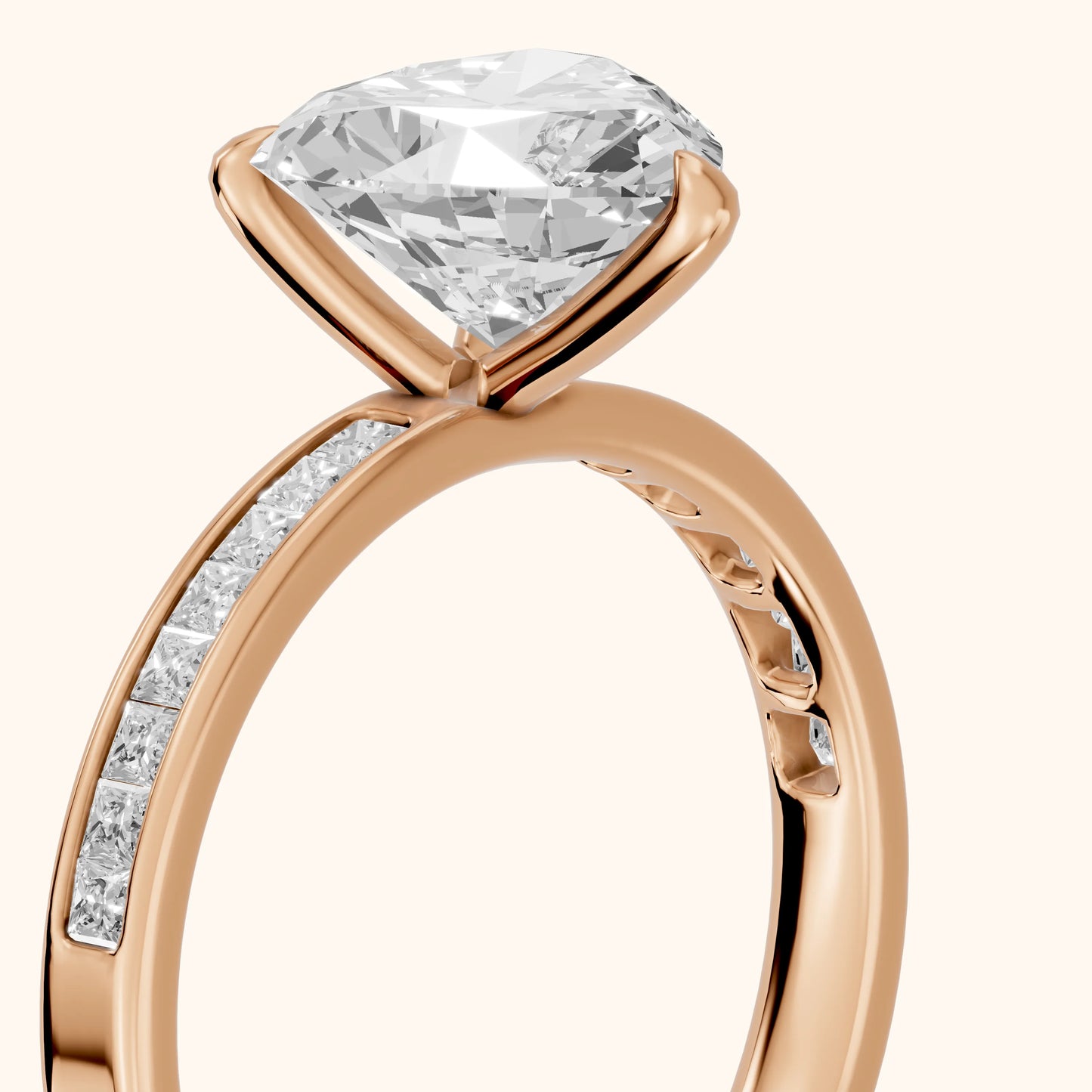 Maren Sidestone Channel Set Heart Diamond Engagement Ring in Rose Gold - slant-view.webp