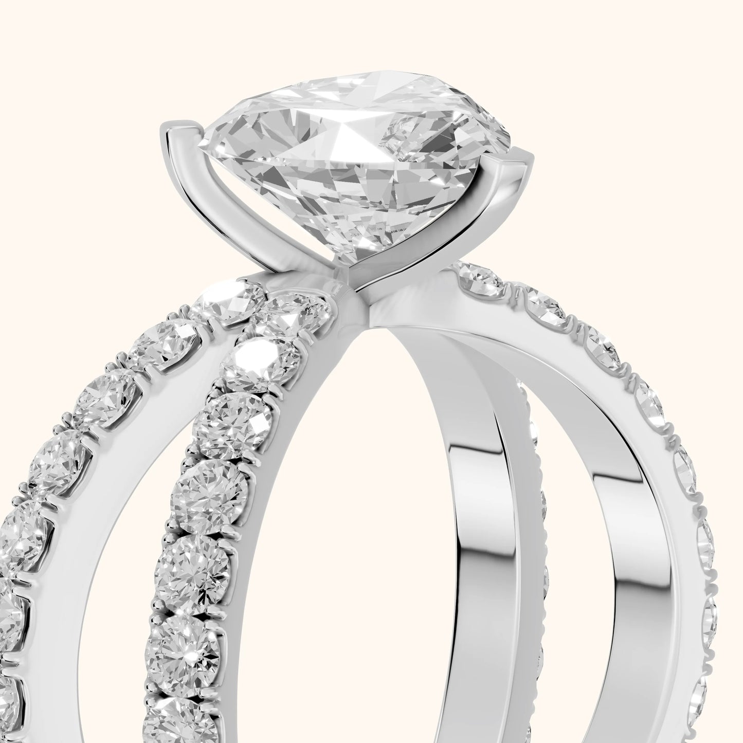 Lior Criss Cross Pavé Heart Diamond Engagement Ring in Platinum - slant-view.webp