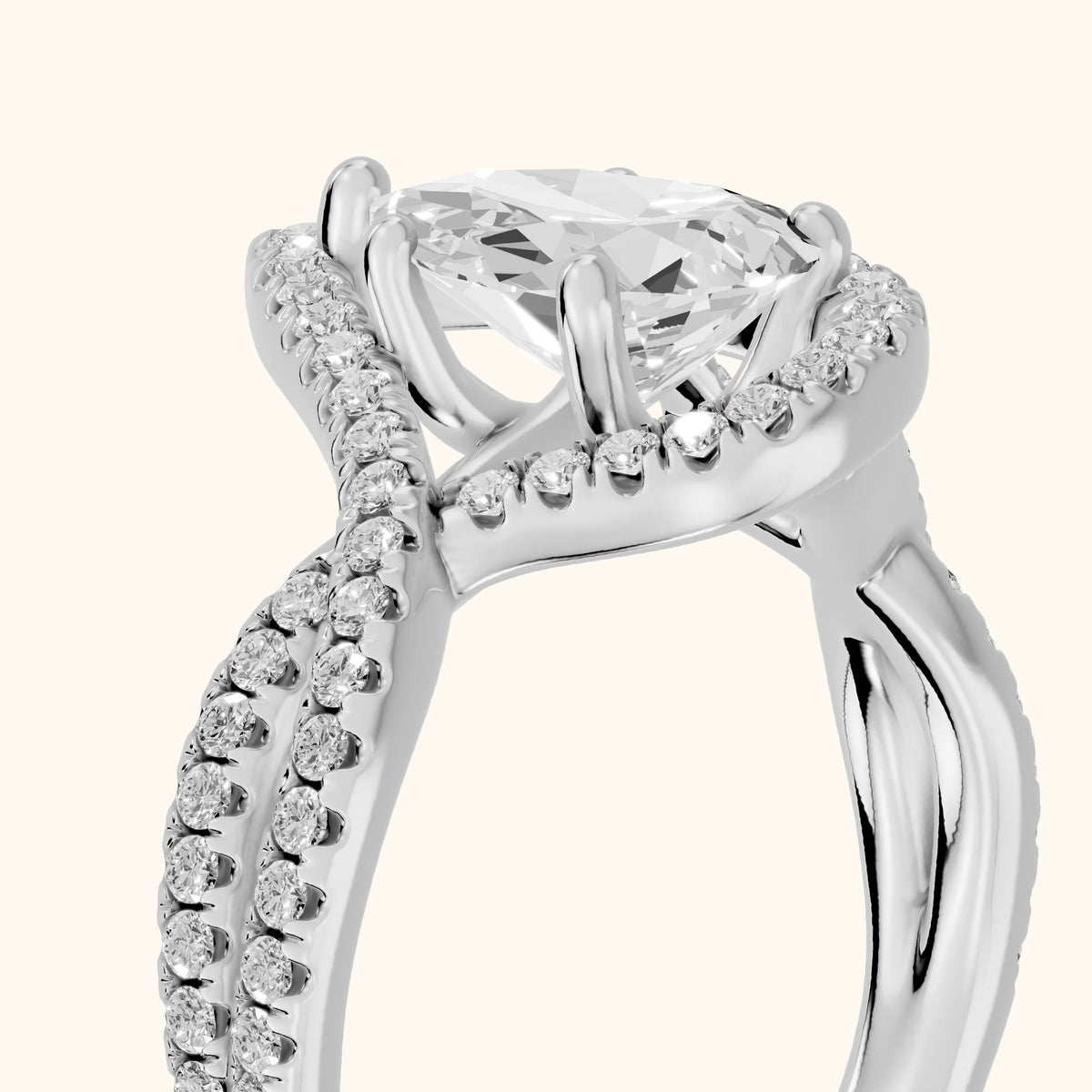 Selma Twist Halo Pear Diamond Engagement Ring in White Gold - slant-view.webp