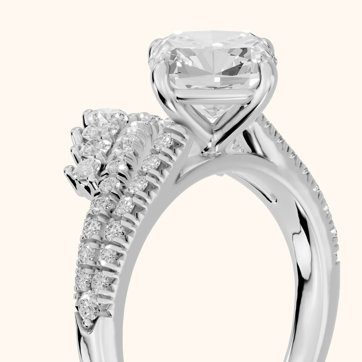 Annette Split Shank Pavé Cushion Diamond Engagement Ring in Silver - slant-view.webp