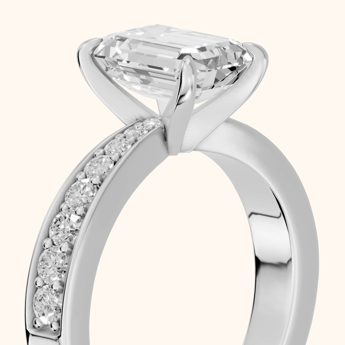 Riley Cathedral Pavé Emerald Diamond Engagement Ring in Platinum - slant-view.webp