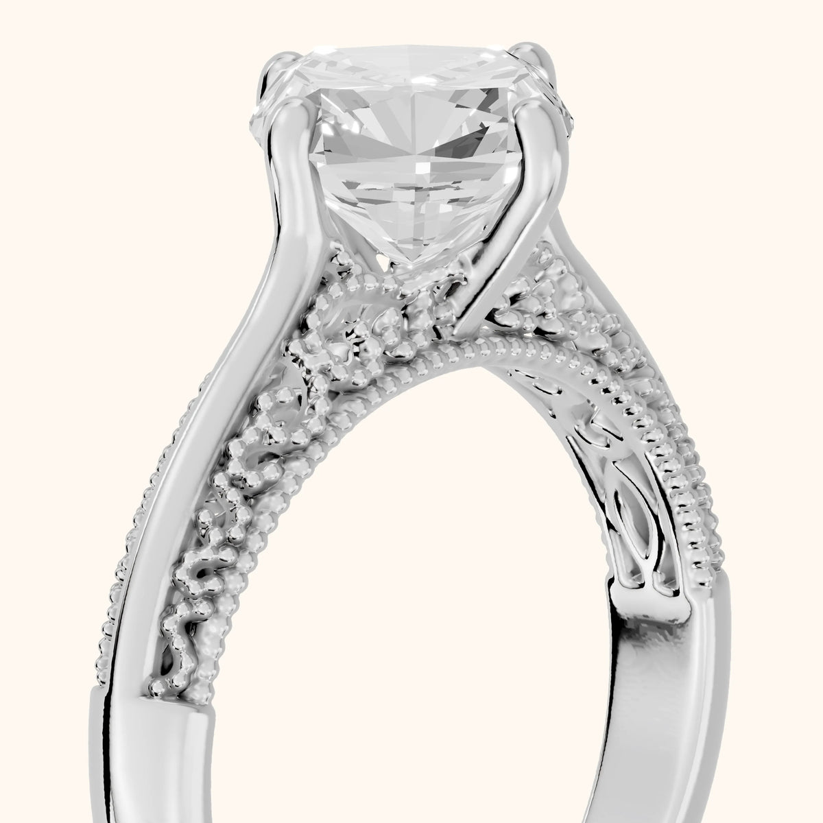 Gillian Vintage Split Shank Cushion Diamond Engagement Ring in Platinum - slant-view.webp
