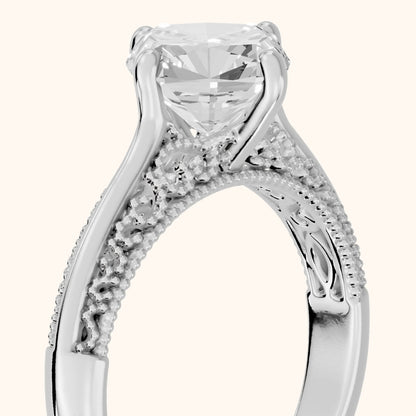 Gillian Vintage Split Shank Cushion Diamond Engagement Ring in Platinum - slant-view.webp