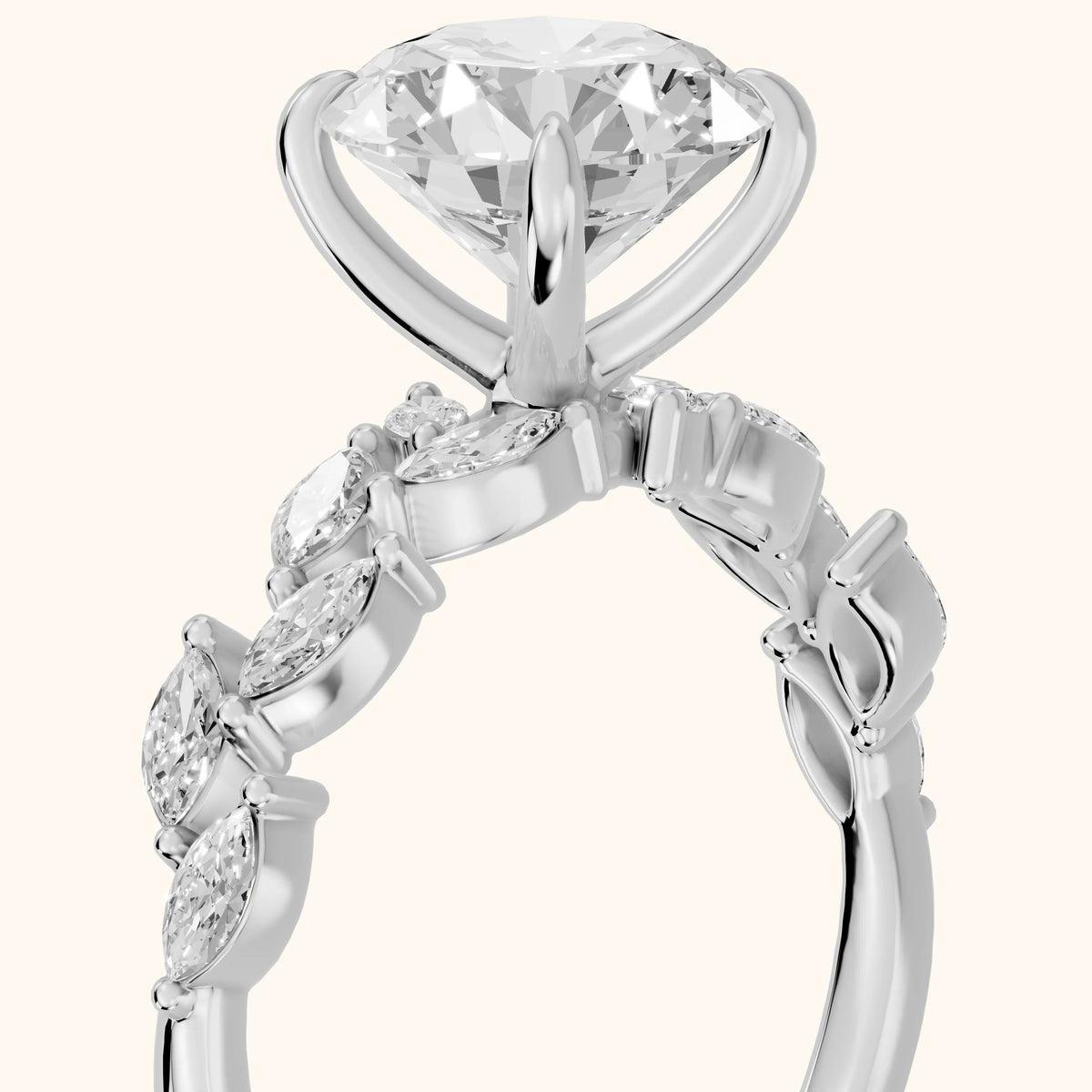 Mirella Laurel Round Diamond Engagement Ring in Silver - slant-view.webp