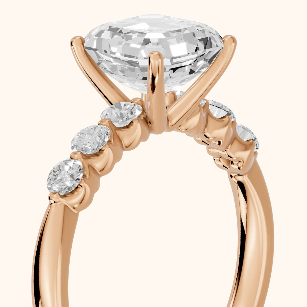 Vienna Floating Five-Stone Asscher Diamond Engagement Ring in Rose Gold - slant-view.webp