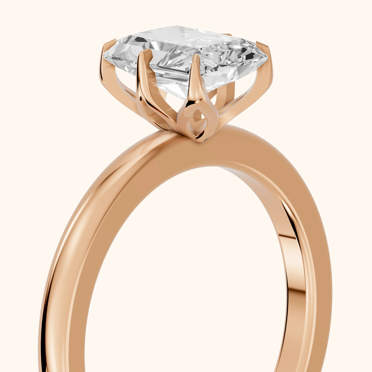 Serena Blossom Solitaire Radiant Diamond Engagement Ring in Rose Gold - slant-view.webp