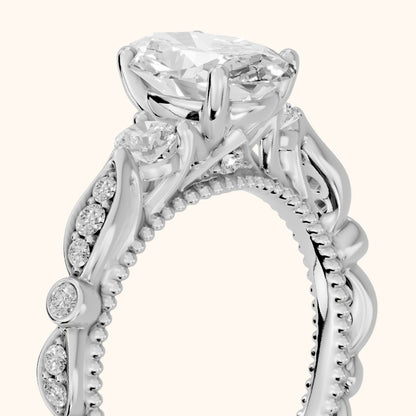 Pascale Vintage Filigree Oval Diamond Engagement Ring in White Gold - slant-view.webp
