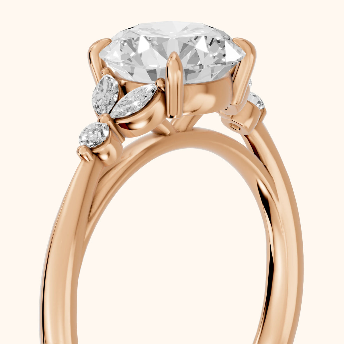 Eve Leaf Cluster Round Diamond Engagement Ring in Rose Gold - slant-view.webp
