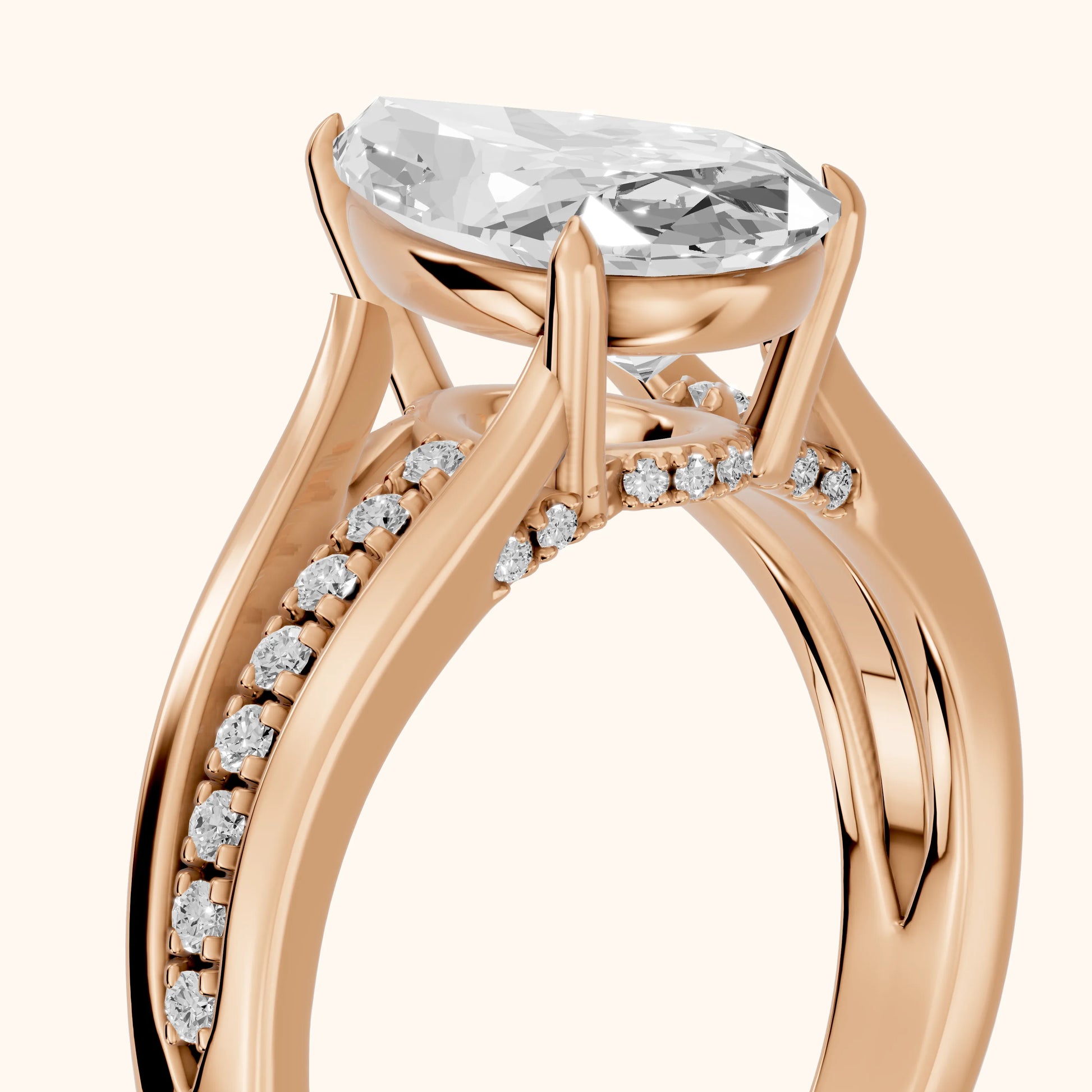 Scarlett Split Shank Pavé Pear Diamond Ring in Rose Gold - slant-view.webp