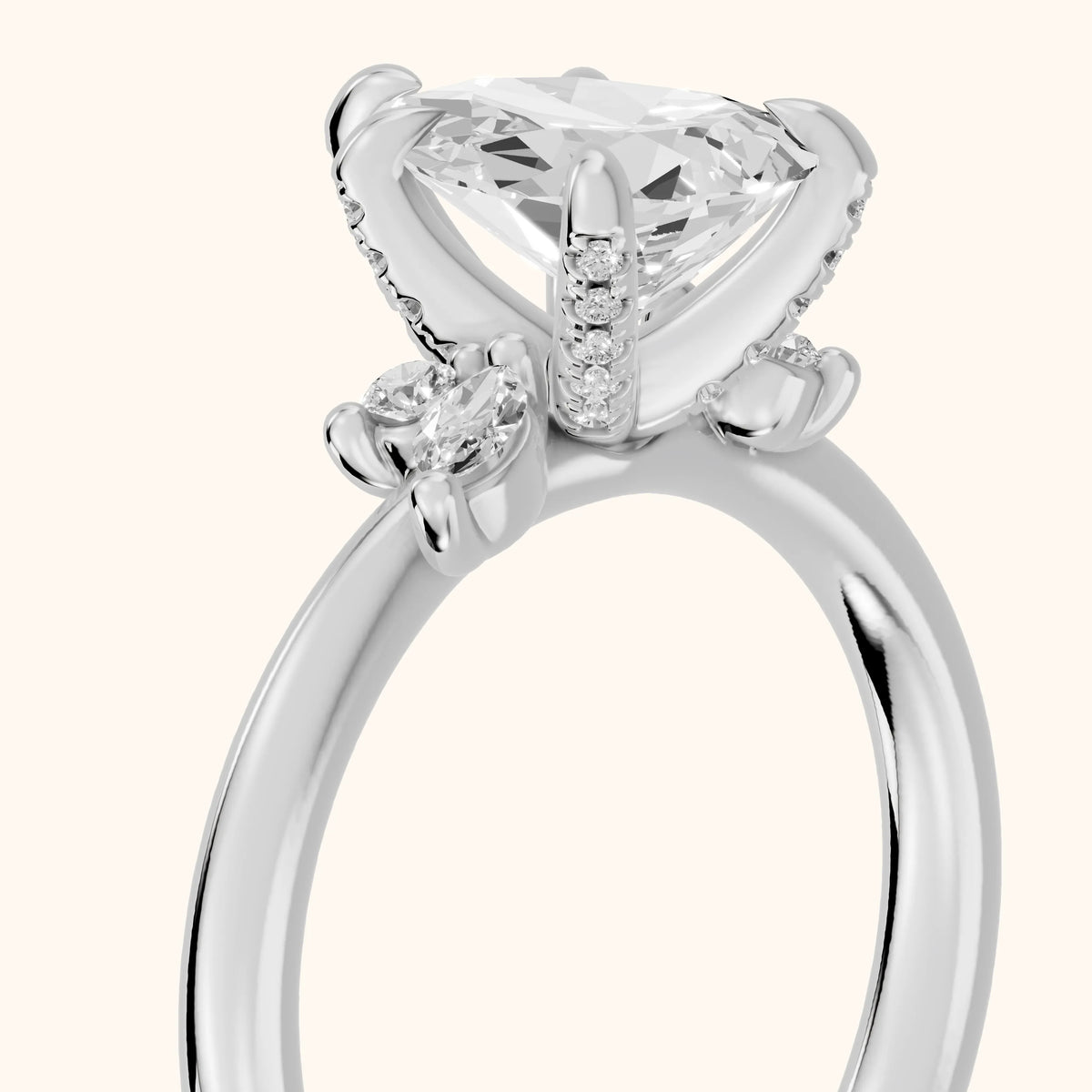 Billie Leaf Cluster Pear Diamond Engagement Ring in Silver - slant-view.webp