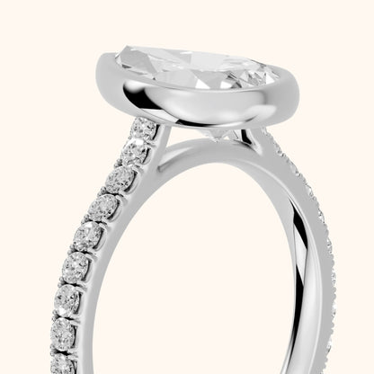 Cora Bezel Pavé Pear Diamond Ring in Silver - slant-view.webp