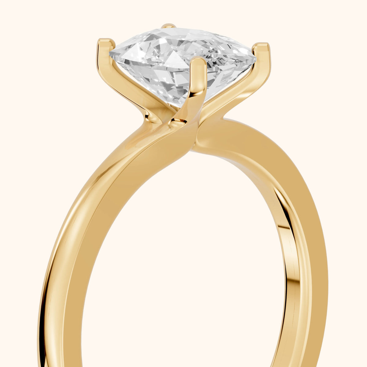 Matilda Cathedral Solitaire Cushion Diamond Engagement Ring in Yellow Gold - slant-view.webp