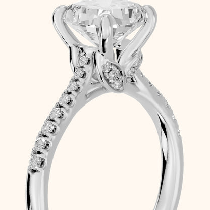 Moab Petal Pavé Cushion Diamond Engagement Ring in Silver - slant-view.webp