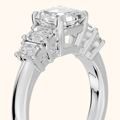 Damaris Baguette Five-Stone Asscher Diamond Engagement Ring in Platinum - slant-view.webp