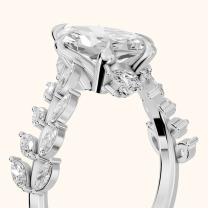 Beulah Leaf Garland Dutch Marquise Diamond Engagement Ring in White Gold - slant-view.webp