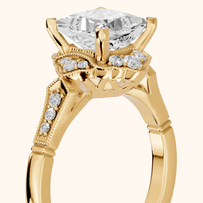 Esther Milgrain Halo Princess Diamond Engagement Ring in Yellow Gold - slant-view.webp