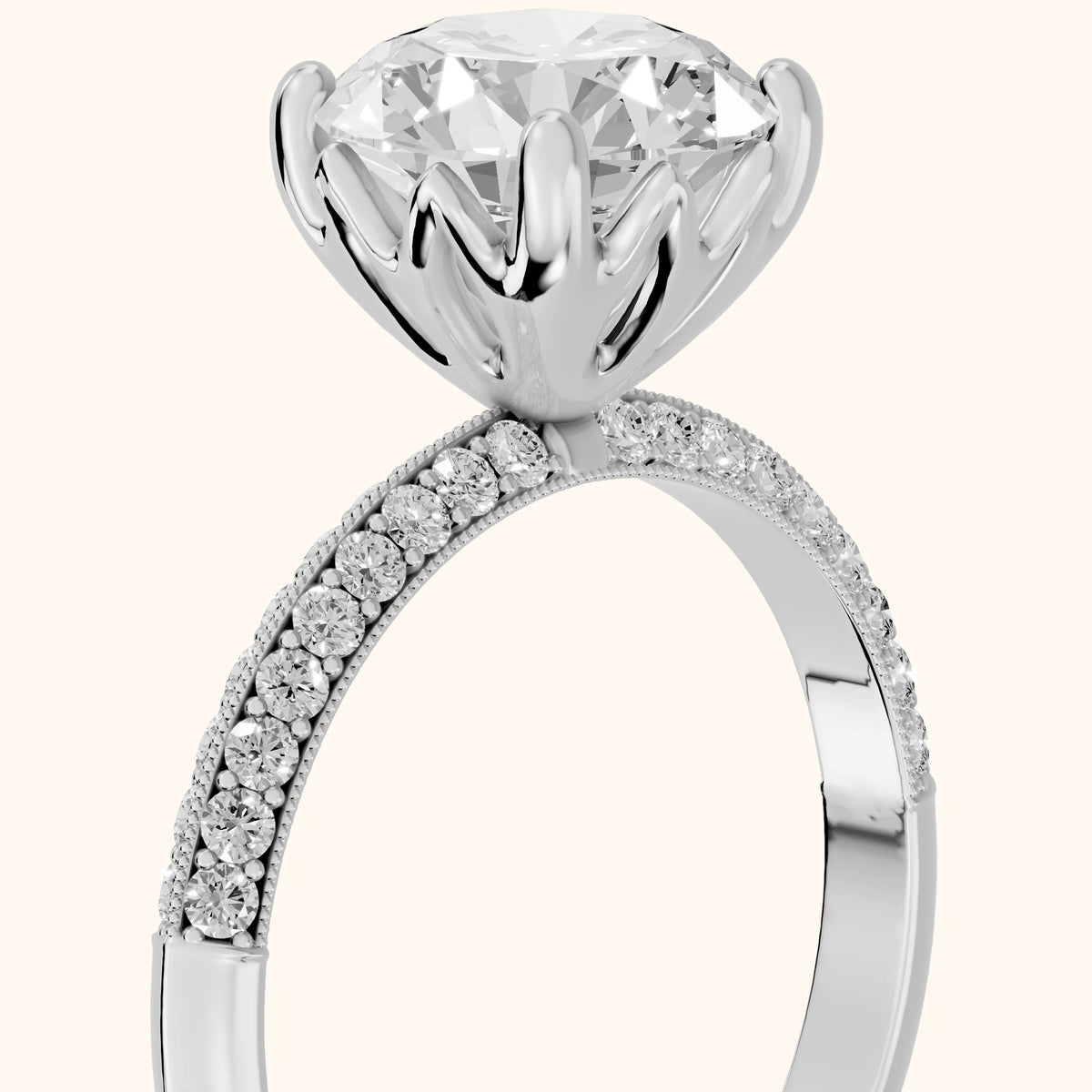 Jasmine Knife Edge Pavé Round Diamond Engagement Ring in Silver - slant-view.webp