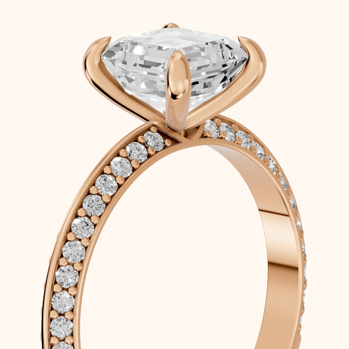 Meredith Knife Edge Pavé Asscher Diamond Engagement Ring in Rose Gold - slant-view.webp