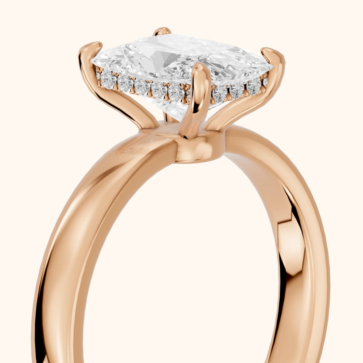 Lara Hidden Halo Radiant Diamond Engagement Ring in Rose Gold - slant-view.webp