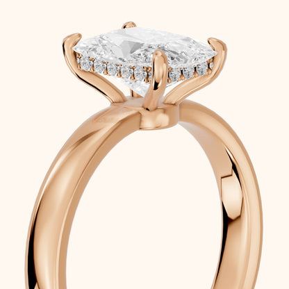 Lara Hidden Halo Radiant Diamond Engagement Ring in Rose Gold - slant-view.webp