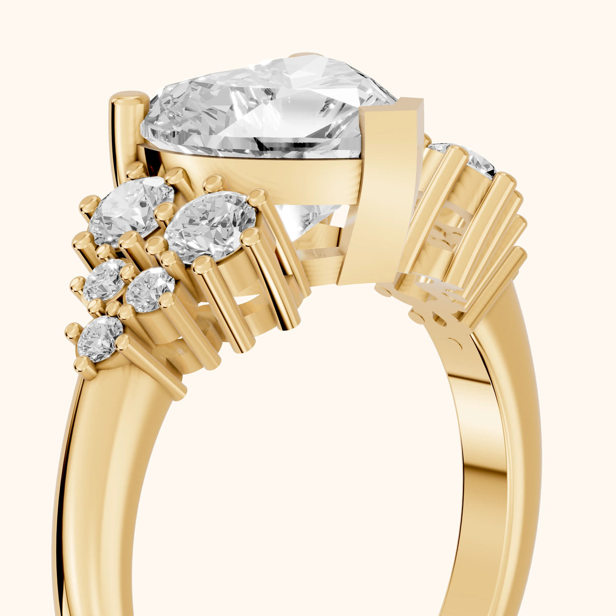 Azalea Cluster Heart Diamond Engagement Ring in Yellow Gold - slant-view.webp