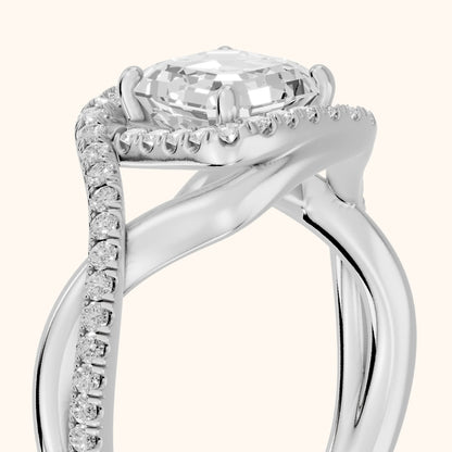 Dover Twist Halo Asscher Diamond Engagement Ring in Platinum - slant-view.webp