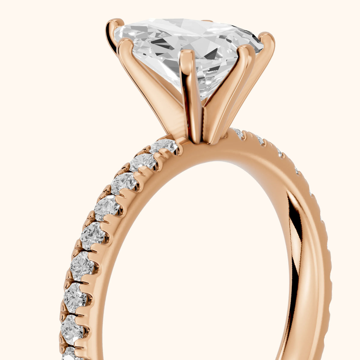 Raquel Scalloped Pavé Pear Diamond Engagement Ring in Rose Gold - slant-view.webp