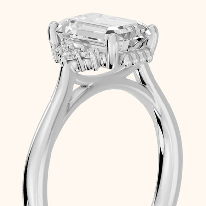 Paola Milgrain Pavé Emerald Diamond Engagement Ring in Silver - slant-view.webp