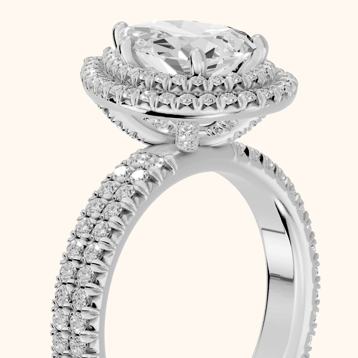 Lenox Double Halo Pavé Pear Diamond Engagement Ring in Platinum - slant-view.webp