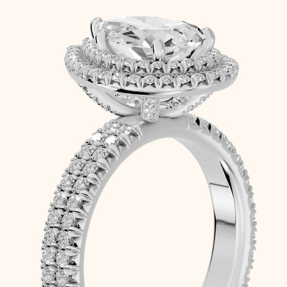 Lenox Double Halo Pavé Pear Diamond Engagement Ring in Platinum - slant-view.webp