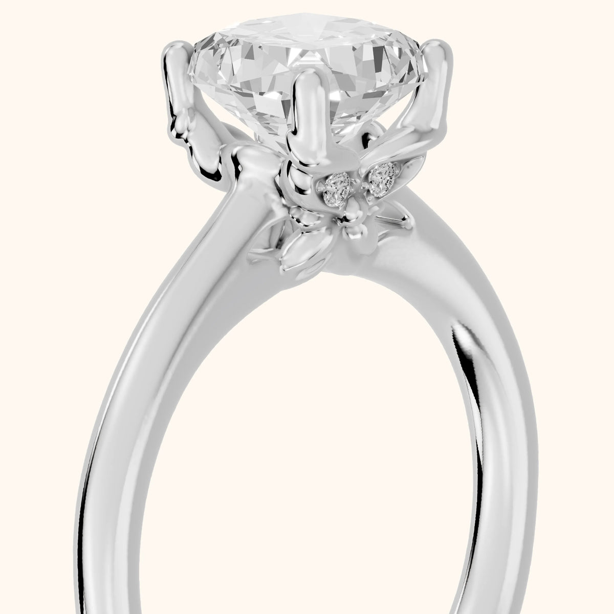 Benita Leaf Cushion Diamond Engagement Ring in Silver - slant-view.webp