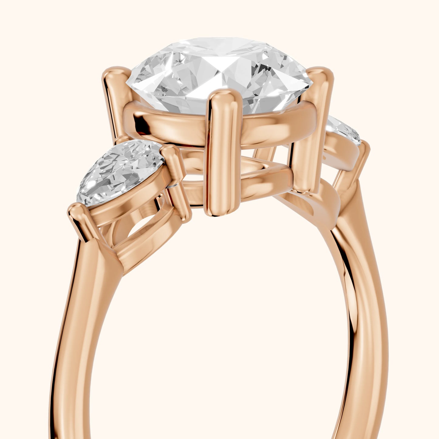 Faye Three-Stone Trellis Round Diamond Ring in Rose Gold - slant-view.webp