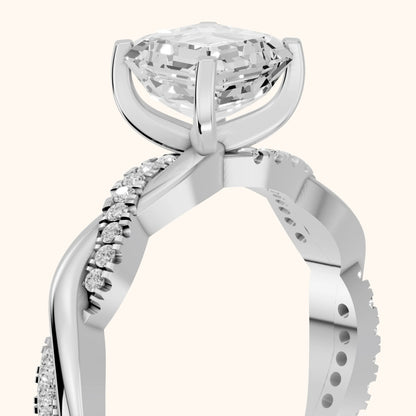 Twisted Side Stone Asscher Diamond Engagement Ring in Platinum - slant-view.webp