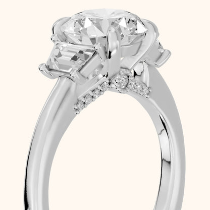 Tacoma Trapezoid Three-Stone Round Diamond Engagement Ring in Platinum - slant-view.webp