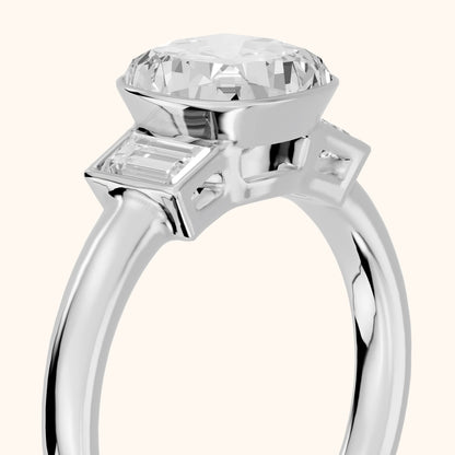 Paia Bezel Three-Stone Cushion Diamond Engagement Ring in Silver - slant-view.webp