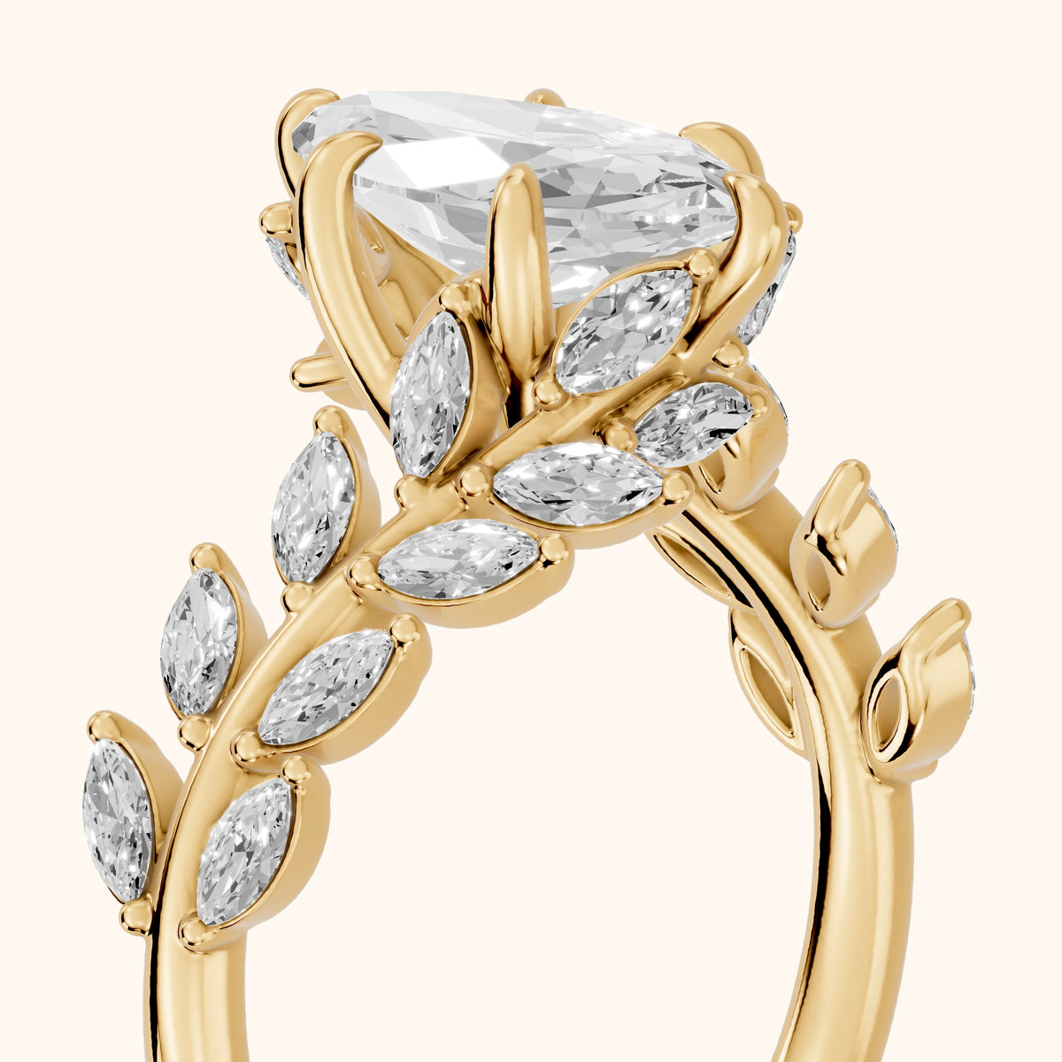 Clarion Leaf Bypass Marquise Diamond Engagement Ring in Yellow Gold - slant-view.webp