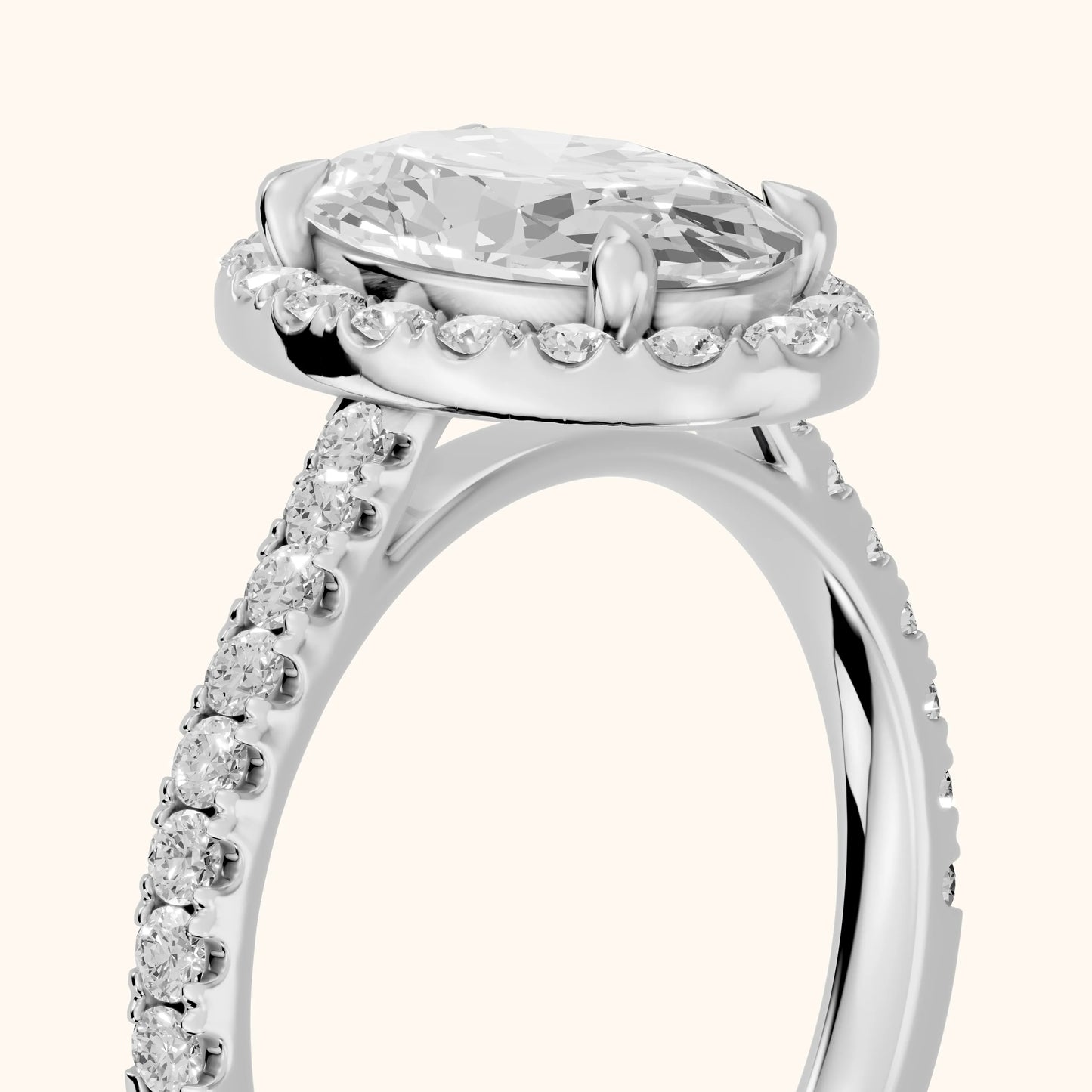 Amara Halo Claw Prong Oval Diamond Ring in Platinum - slant-view.webp