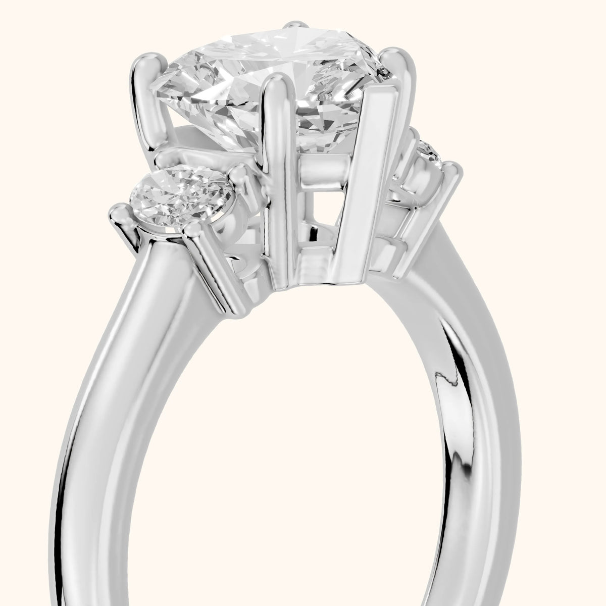 Alya Three-Stone Cathedral Heart Diamond Engagement Ring in Platinum - slant-view.webp