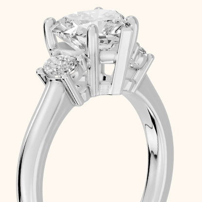 Alya Three-Stone Cathedral Heart Diamond Engagement Ring in Platinum - slant-view.webp