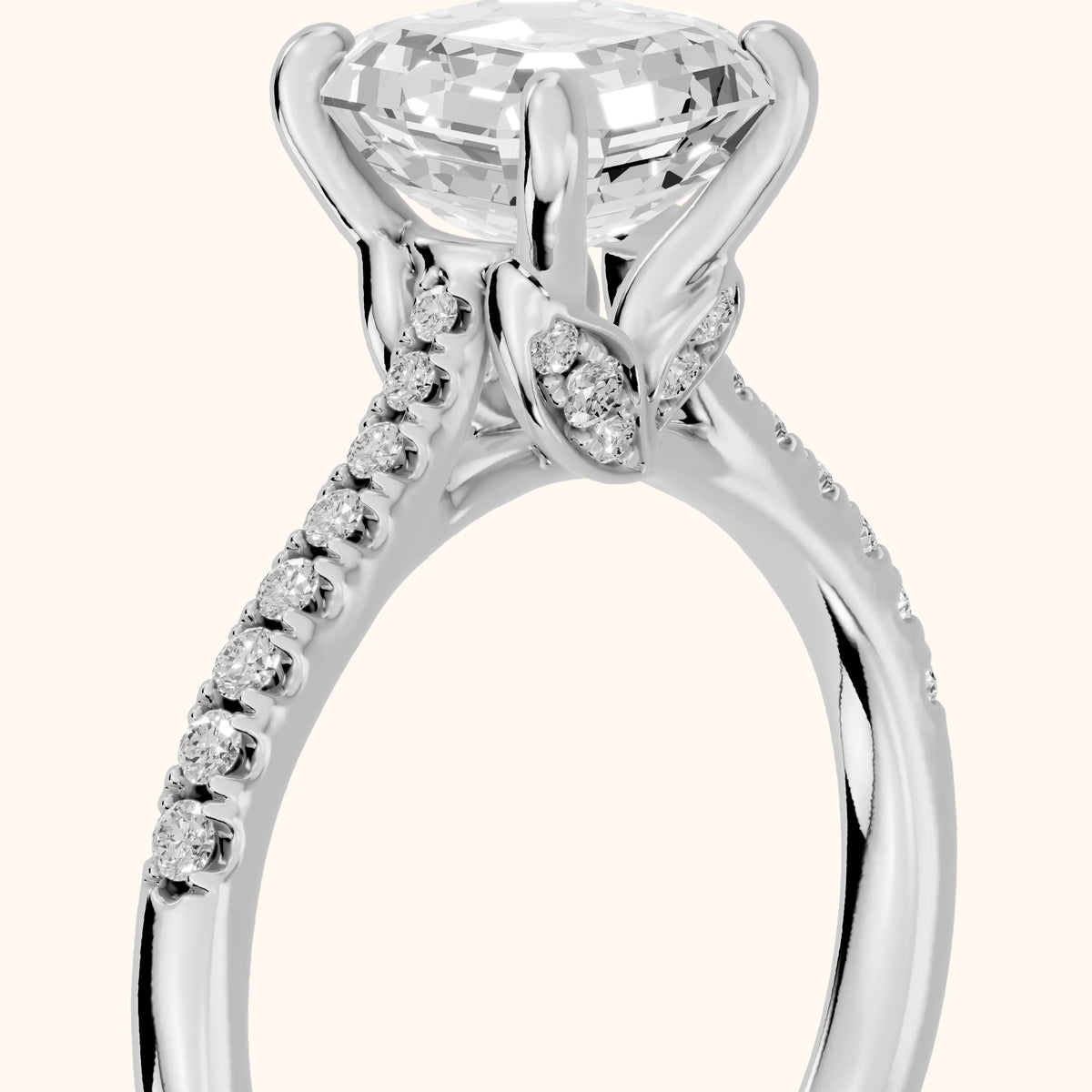 Moab Petal Pavé Asscher Diamond Engagement Ring in Platinum - slant-view.webp