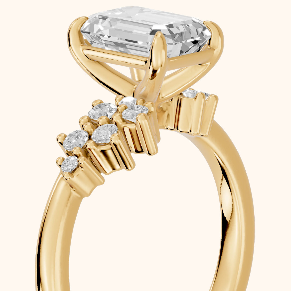 Gina Cluster Emerald Diamond Engagement Ring in Yellow Gold - slant-view.webp