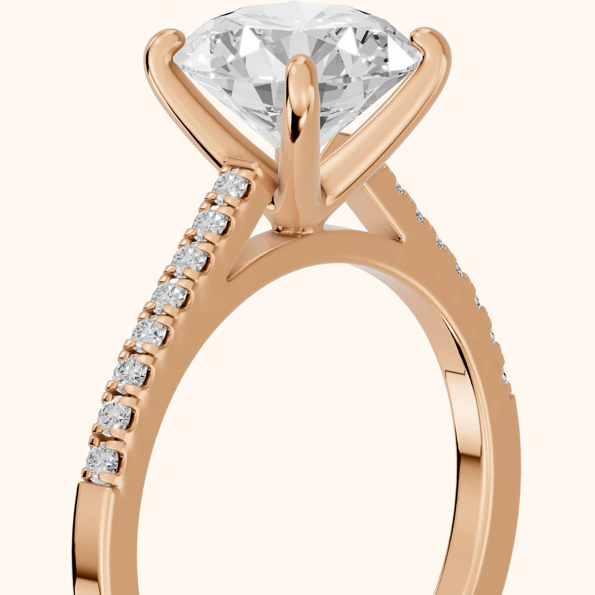 Meg Pavé Round Diamond Engagement Ring in Rose Gold - slant-view.webp