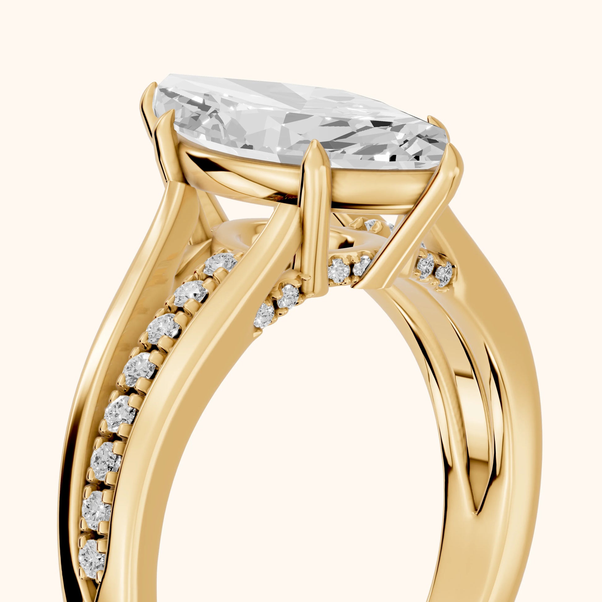 Scarlett Split Shank Pavé Marquise Diamond Ring in Yellow Gold - slant-view.webp