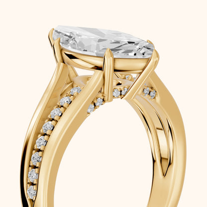 Scarlett Split Shank Pavé Marquise Diamond Ring in Yellow Gold - slant-view.webp