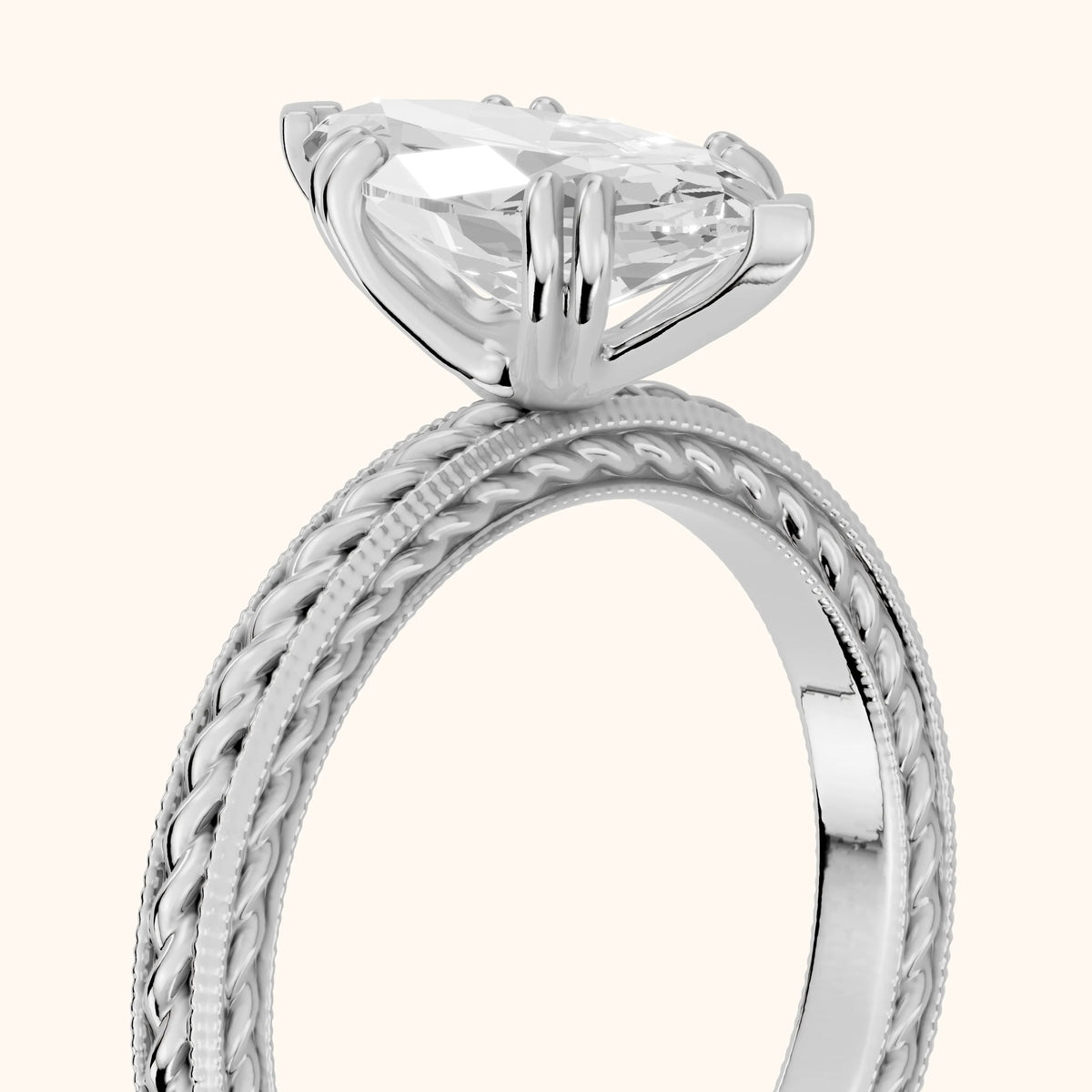 Lacey Rope Solitaire Marquise Diamond Engagement Ring in Platinum - slant-view.webp