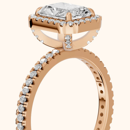 Rosemary Halo Pavé Radiant Diamond Engagement Ring in Rose Gold - slant-view.webp
