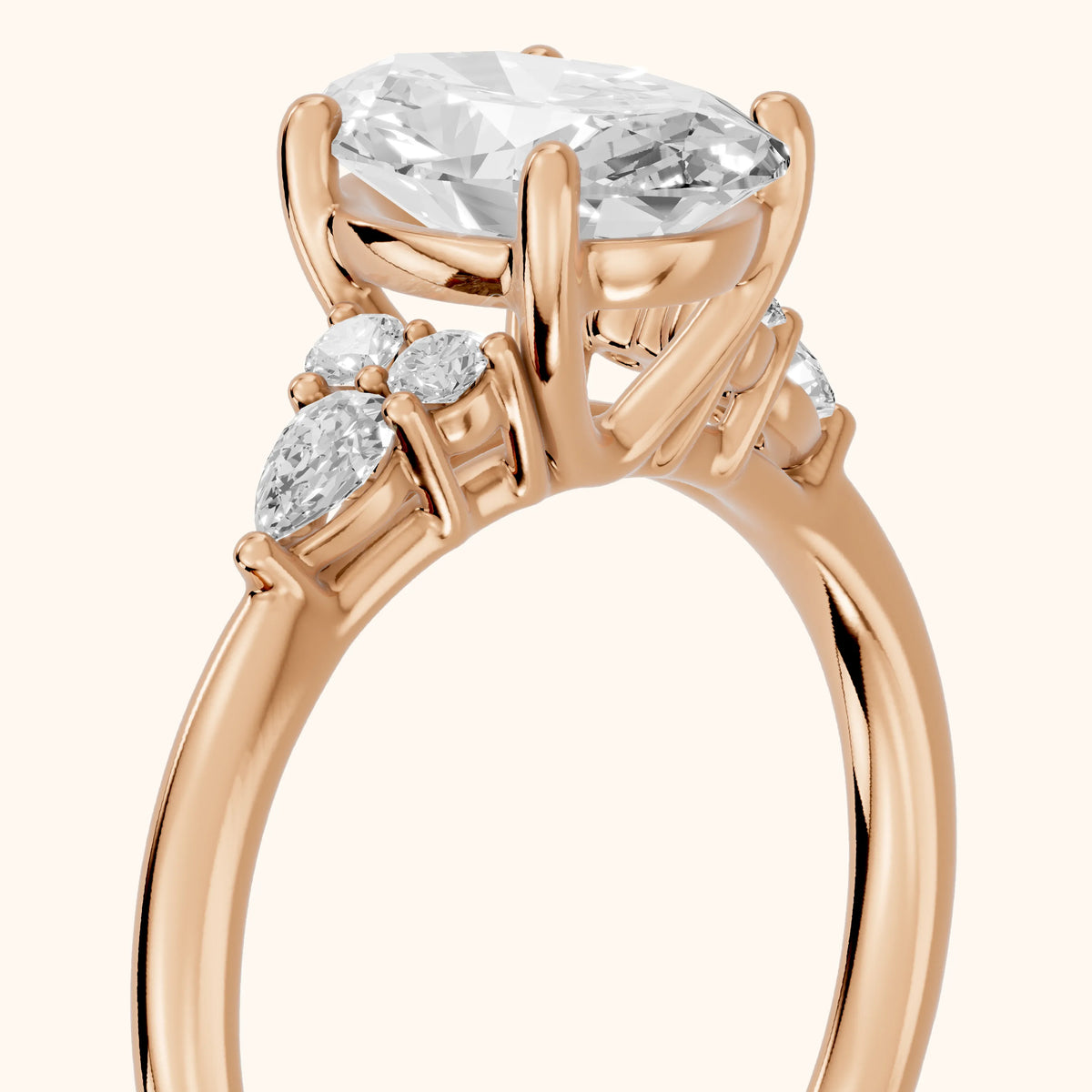 Zelie Pear-Side Cluster Oval Diamond Engagement Ring in Rose Gold - slant-view.webp