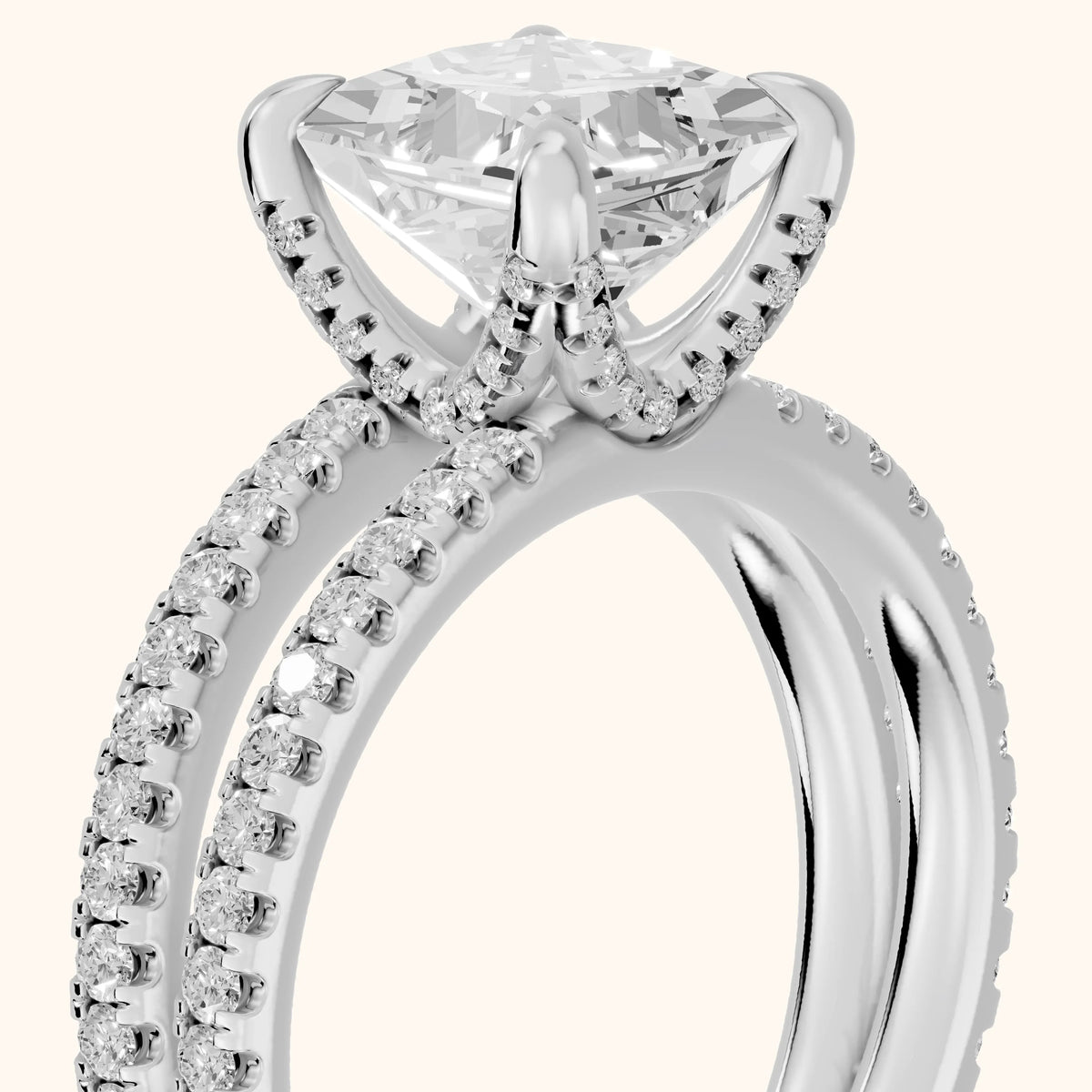 Briony Hidden Halo Split Shank Princess Diamond Engagement Ring in Silver - slant-view.webp