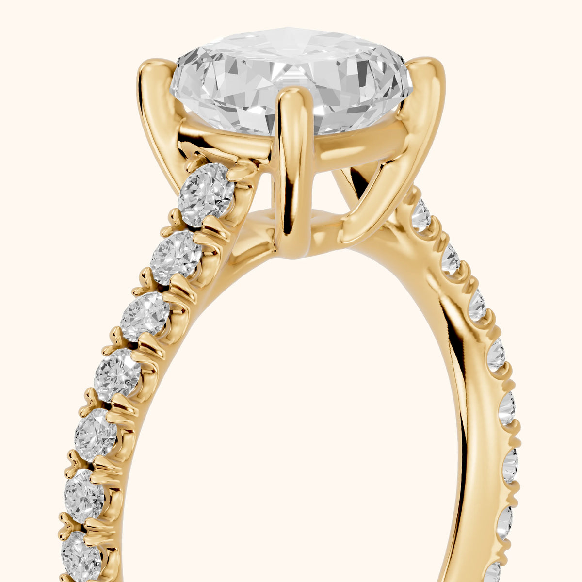 Una Cathedral Pavé Cushion Diamond Engagement Ring in Yellow Gold - slant-view.webp